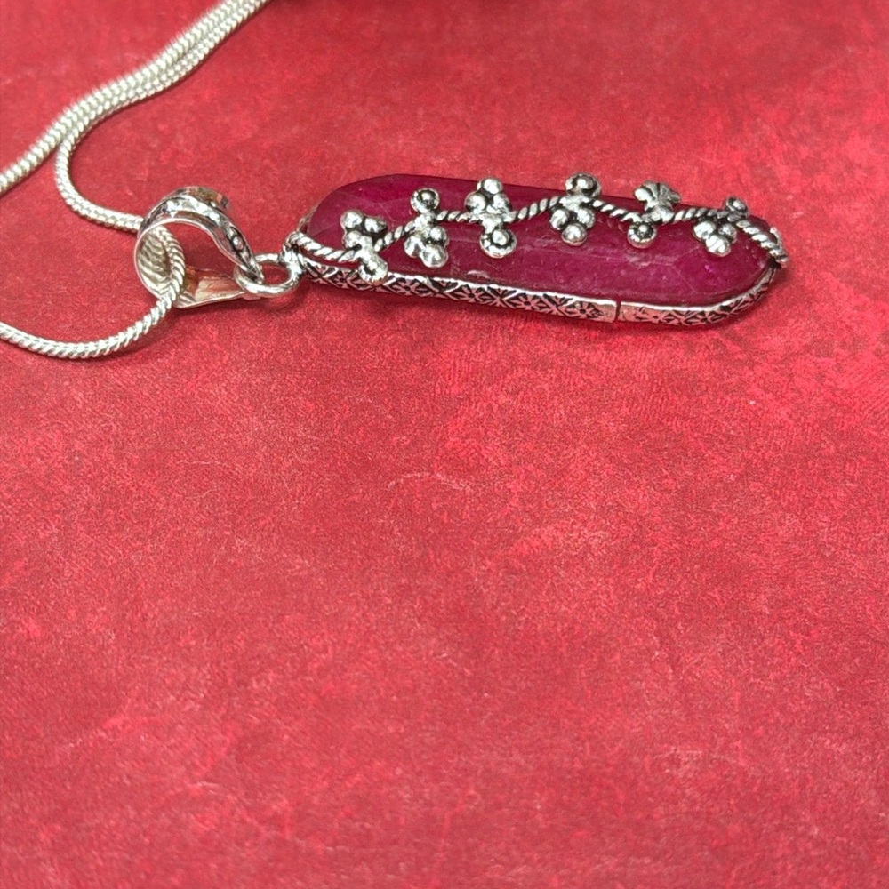 Silver Ruby Pendant Necklace - image 6